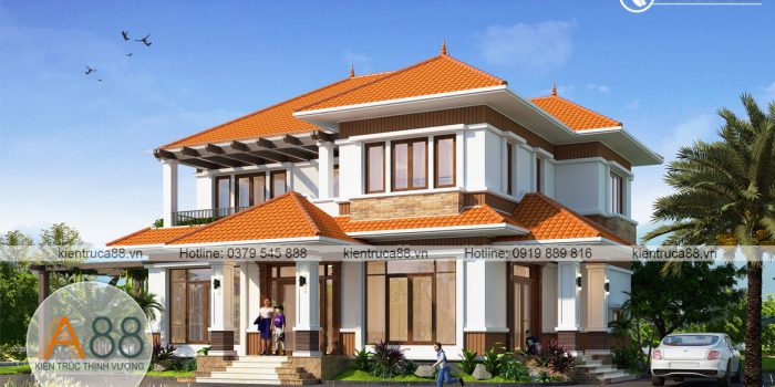 thiết kế biệt thự 2 tầng mái thái
