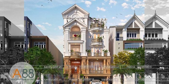 thiết kế biệt thự có gara để xe bên ngoài